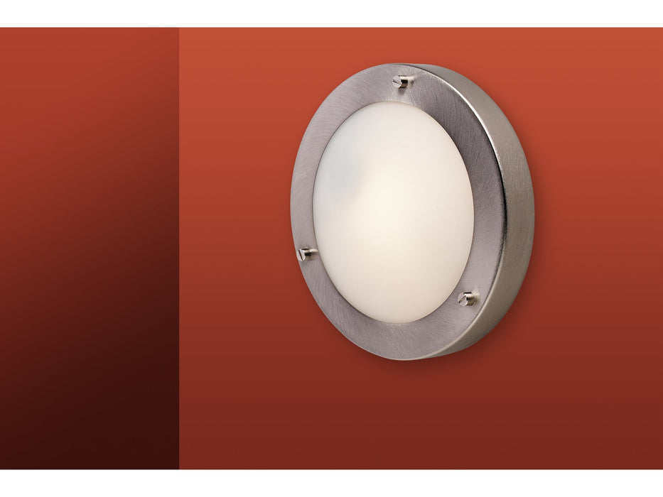 Rondo Wall / Flush Ceiling Fitting - Brushed Steel with Opal Glass