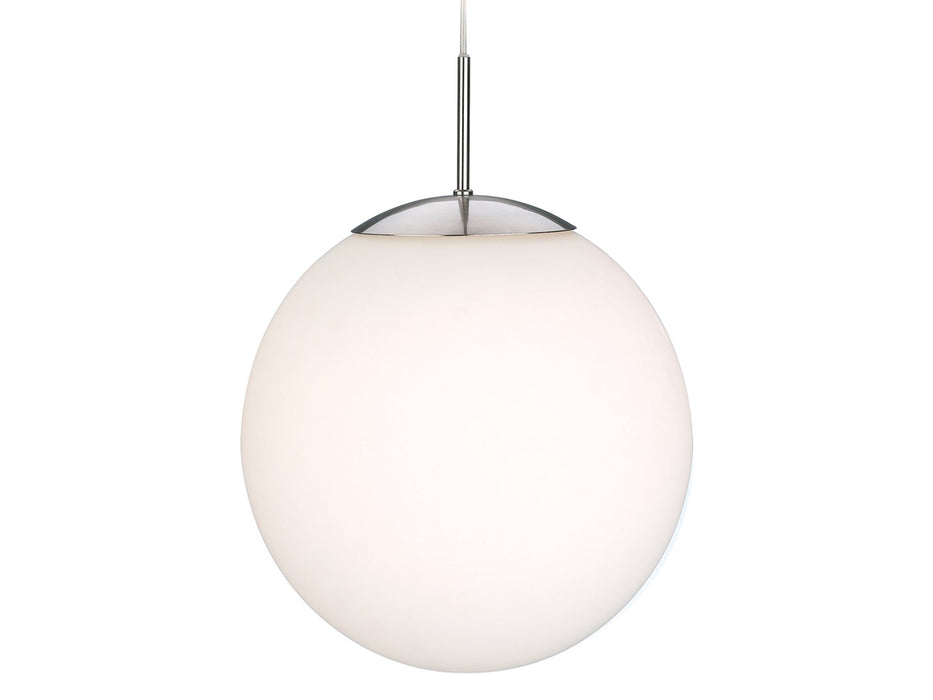 Globe Pendant - Brushed Steel with Opal White Glass