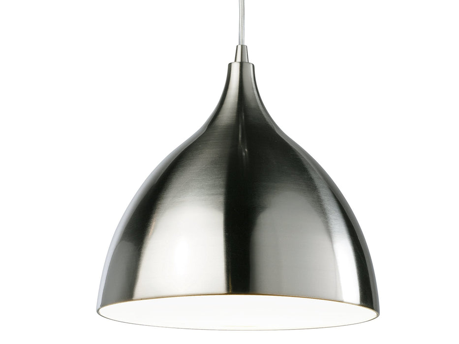 Café Pendant - Low Energy - Brushed Steel with White Inside