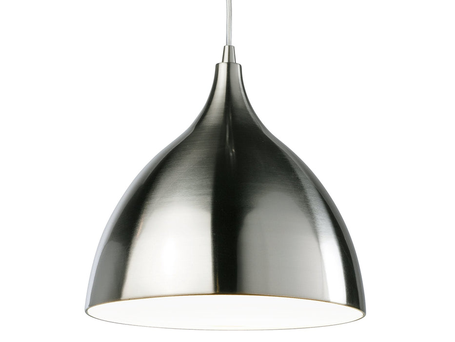 Café Pendant - Brushed Steel with White Inside