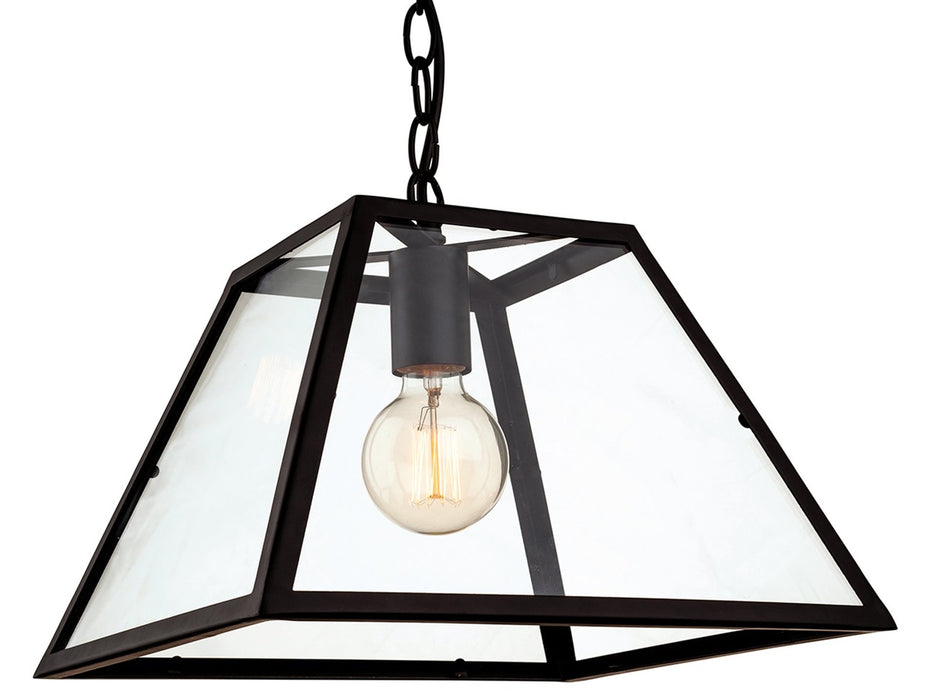 Kew 1 Light Pendant - Black with Clear Glass