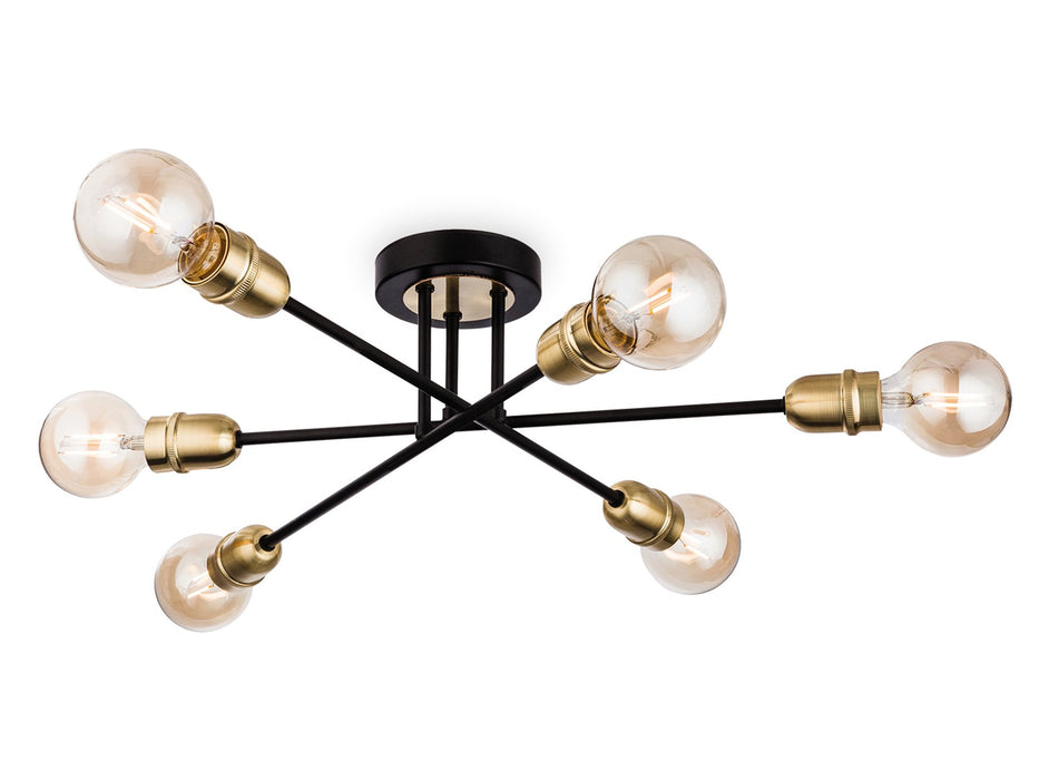 Trident Flush Ceiling Fitting - Black with Brushed Brass