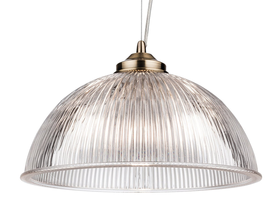 Ashford Pendant - Antique Brass with Clear Ribbed Glass