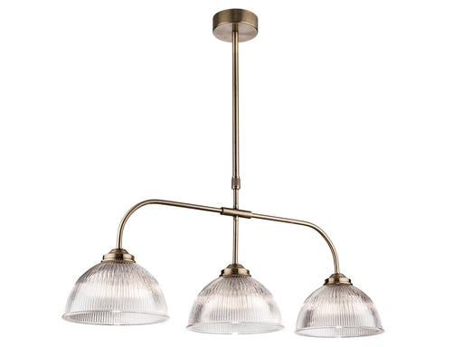 Ashford 3 Light Pendant - Antique Brass with Clear Ribbed Glass