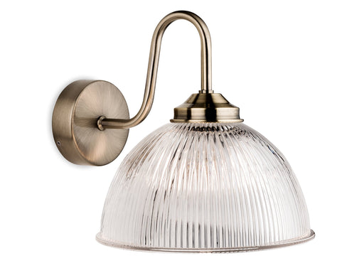 Ashford Wall Light - Antique Brass with Clear Ribbed Glass