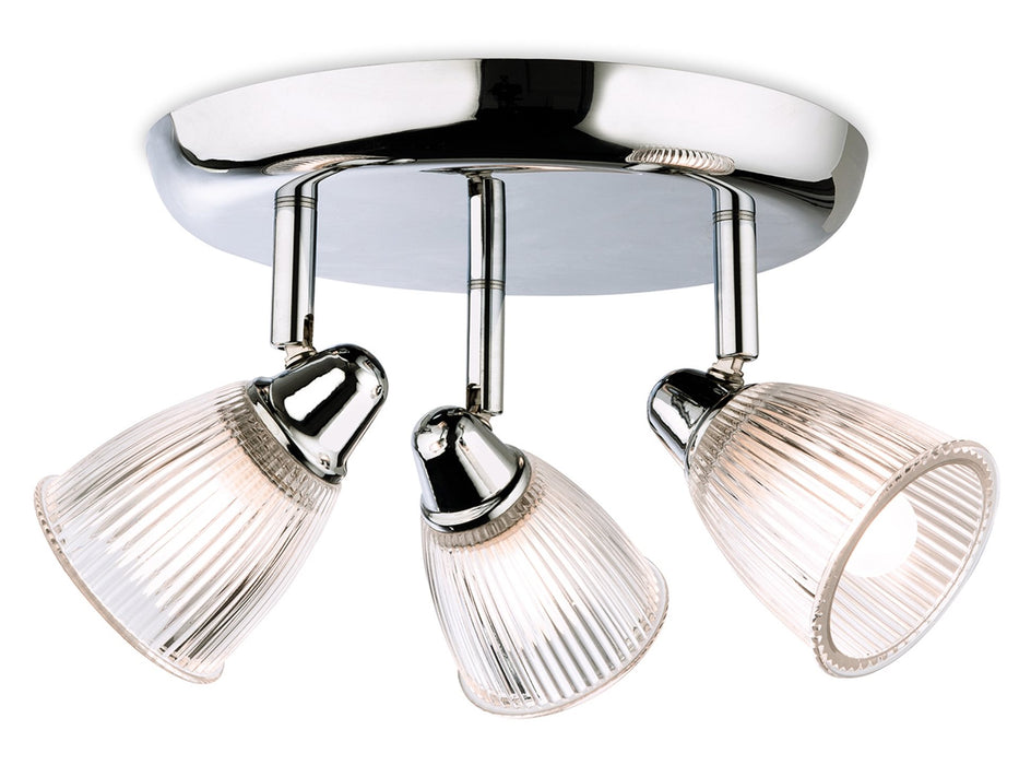 Echo 3 Light Flush Ceiling Fitting - Chrome with Clear Ribbed Glass