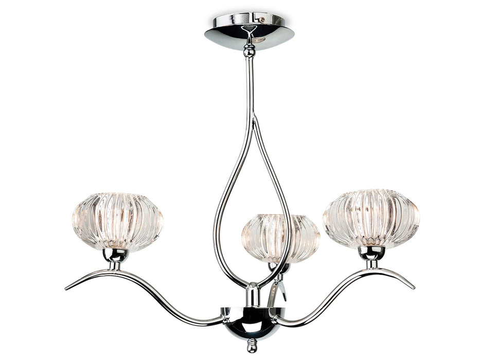 Lisbon 3 Light Flush Ceiling Fitting - Chrome with Clear Decorative Glass