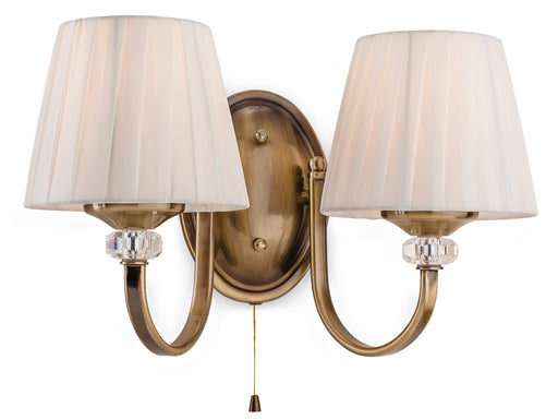 Langham 2 Light Wall - Antique Brass with Pleated Cream Shade