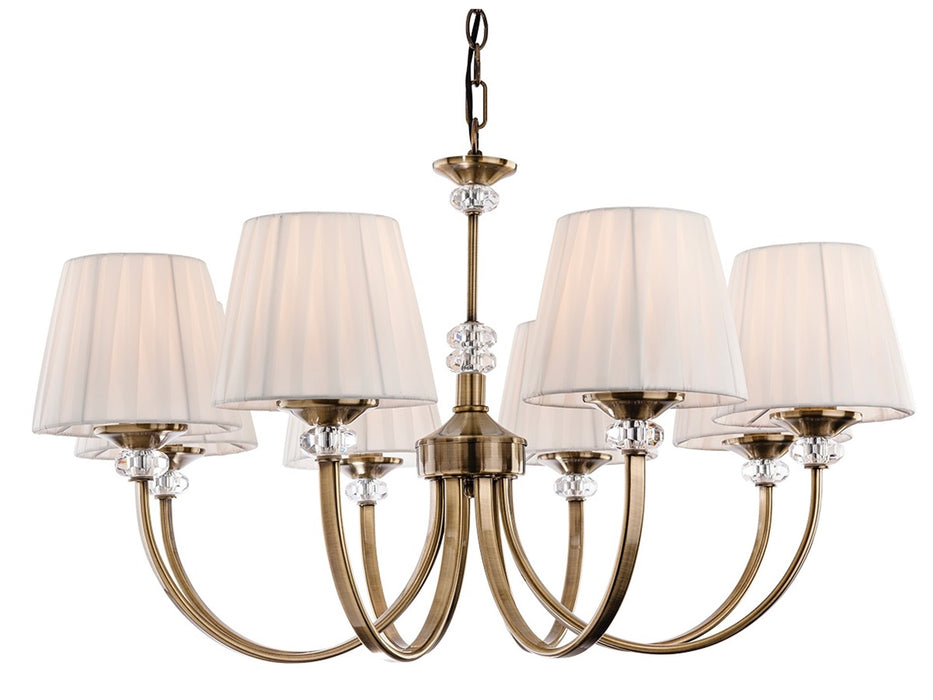 Langham 8 Light Fitting - Antique Brass with Pleated Cream Shade