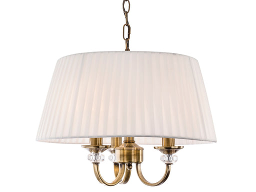 Langham 3 Light Pendant- Antique Brass with Pleated Cream Shade