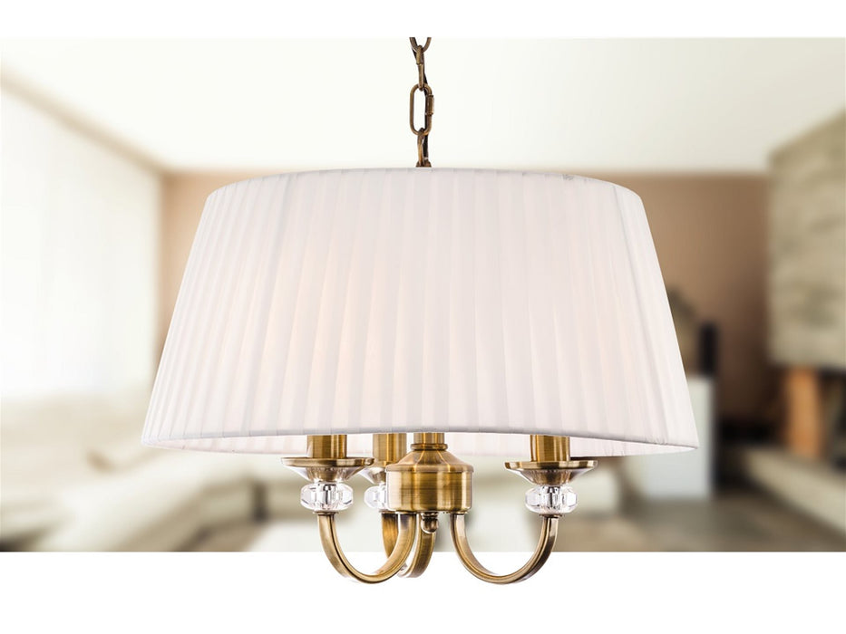 Langham 3 Light Pendant- Antique Brass with Pleated Cream Shade