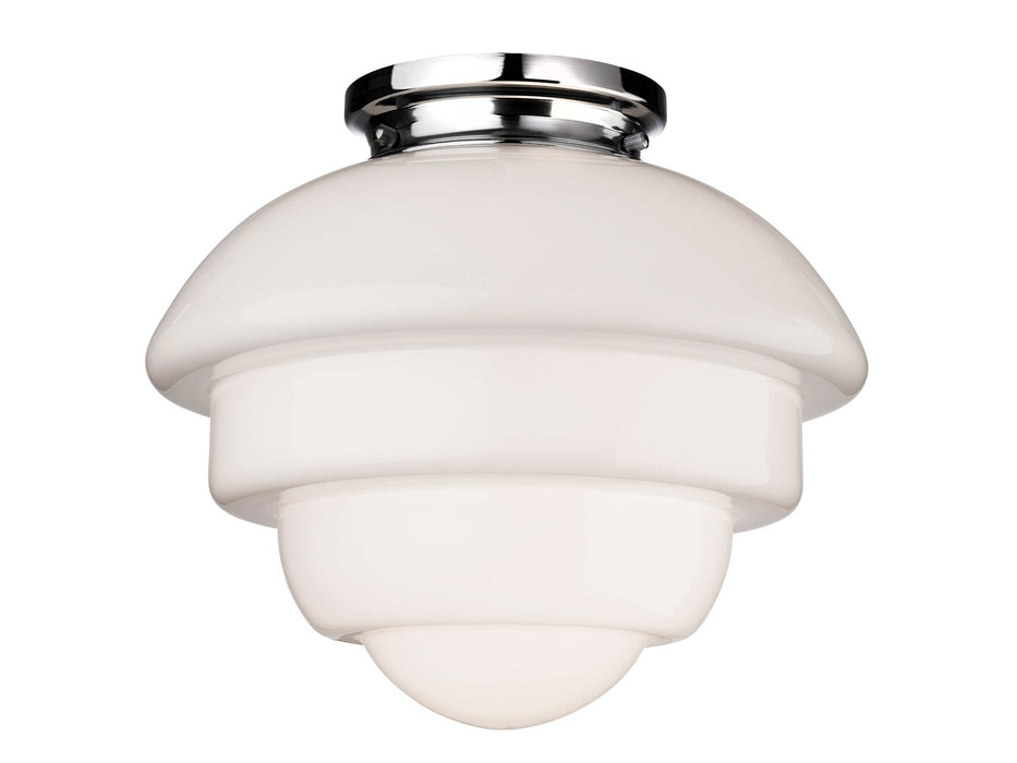 Art Deco Flush Ceiling  Fitting - Chrome with Opal White Glass