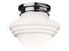 Art Deco Flush Ceiling  Fitting - Chrome with Opal White Glass