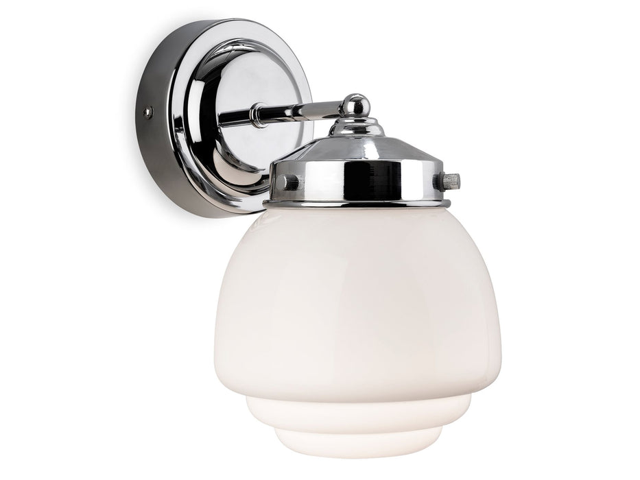 Art Deco Wall Light - Chrome with Opal White Glass