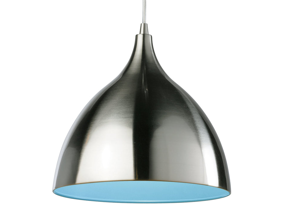 Café Pendant - Brushed Steel with Blue Inside