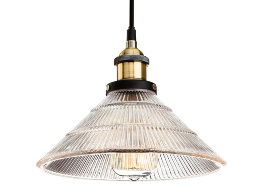 Empire Pendant - Antique Brass with Clear Fluted Glass