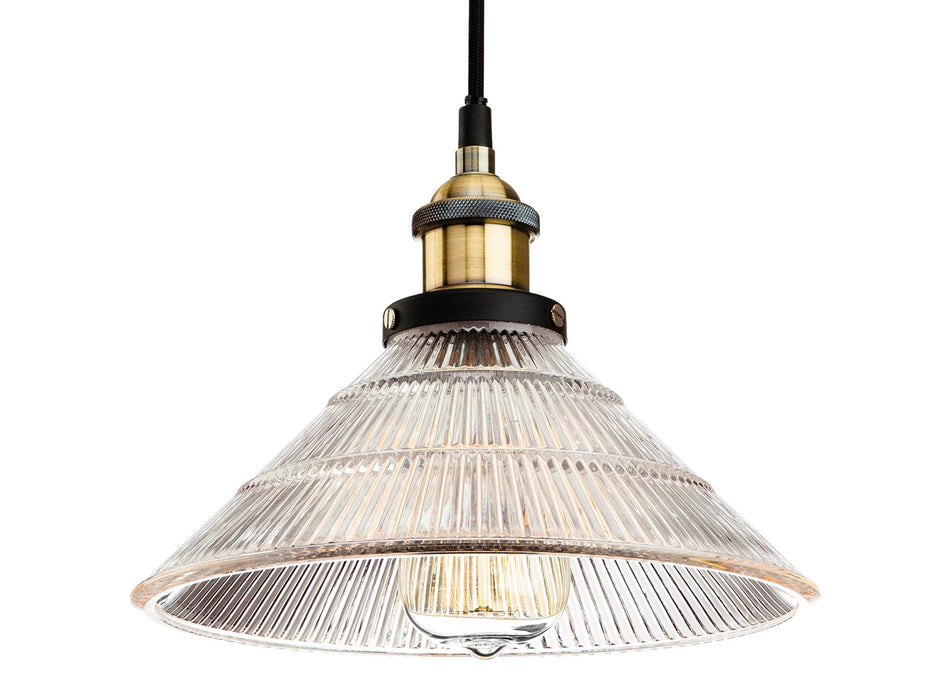 Empire Pendant - Antique Brass with Clear Fluted Glass