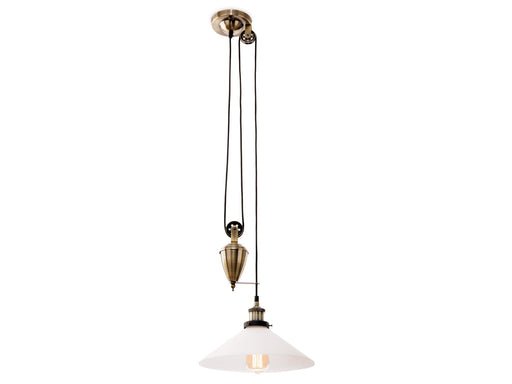 Empire Rise & Fall Pendant - Antique Brass with Opal Glass