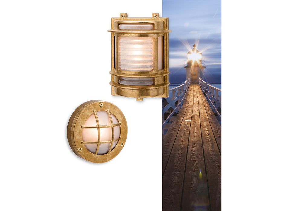 Nautic Wall / Flush Ceiling Fitting - Brass with Frosted Glass