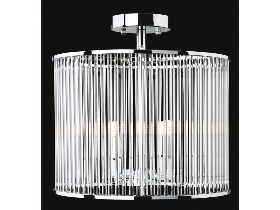 Rialto Semi Flush Ceiling Fitting- Round - Chrome with Clear Glass Rods