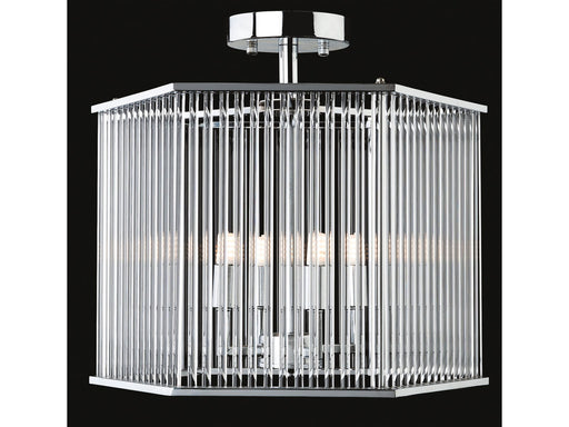 Rialto Semi Flush Ceiling Fitting- Hexagon- Chrome with Clear Glass Rods