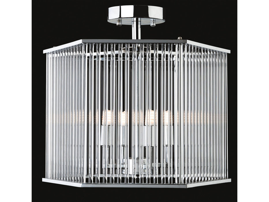 Rialto Semi Flush Ceiling Fitting- Hexagon- Chrome with Clear Glass Rods