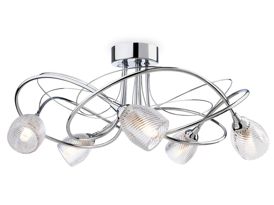 Henley 5 Light Flush Ceiling Fitting - Chrome with Clear Decorative Glass