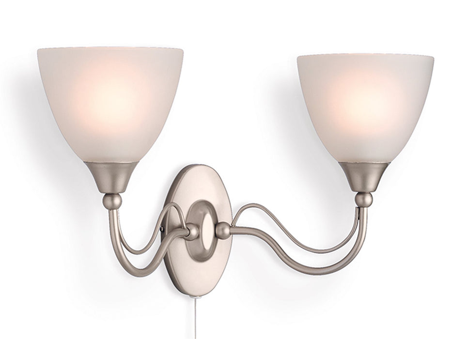 Santana 2 Light Wall - Satin Steel with Opal Glass