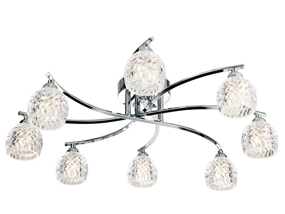 Maple 8 Light Flush Ceiling Fitting - Chrome with Moulded Clear Glass