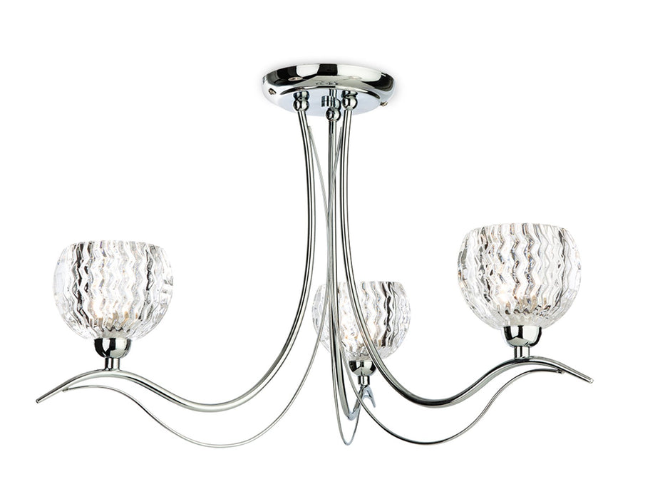 Blanche 3 Light Flush Ceiling Fitting - Chrome with Moulded Clear Glass