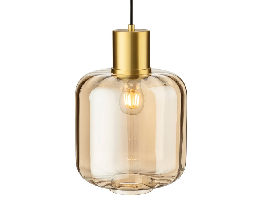 Eton Pendant Light - Brushed Brass with Amber Glass