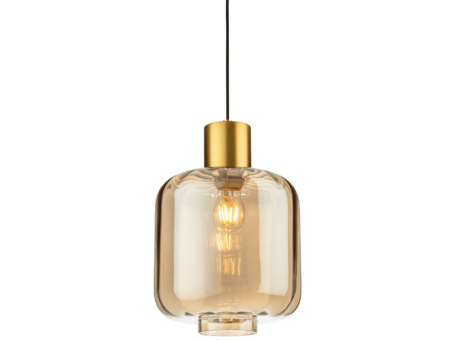 Eton Pendant Light - Brushed Brass with Amber Glass