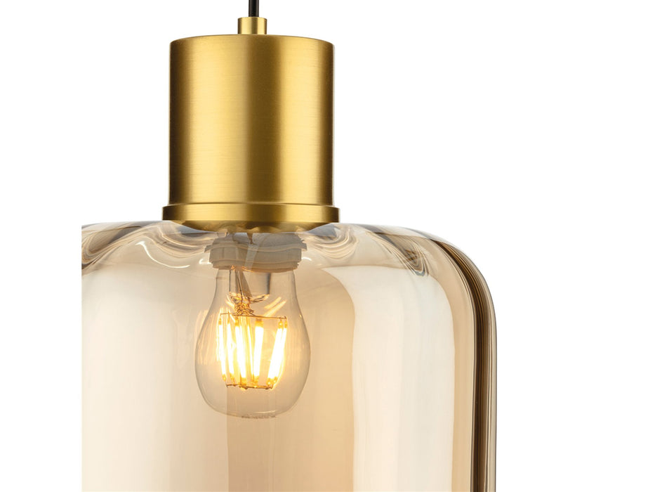 Eton Pendant Light - Brushed Brass with Amber Glass