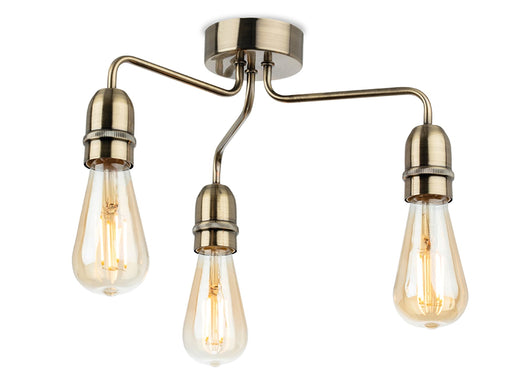 Leon 3 Light Flush Ceiling Fitting - Antique Brass 