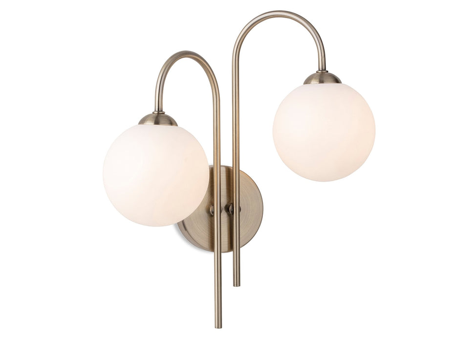 Lyndon 2 Light Wall - Antique Brass with Opal White Glass