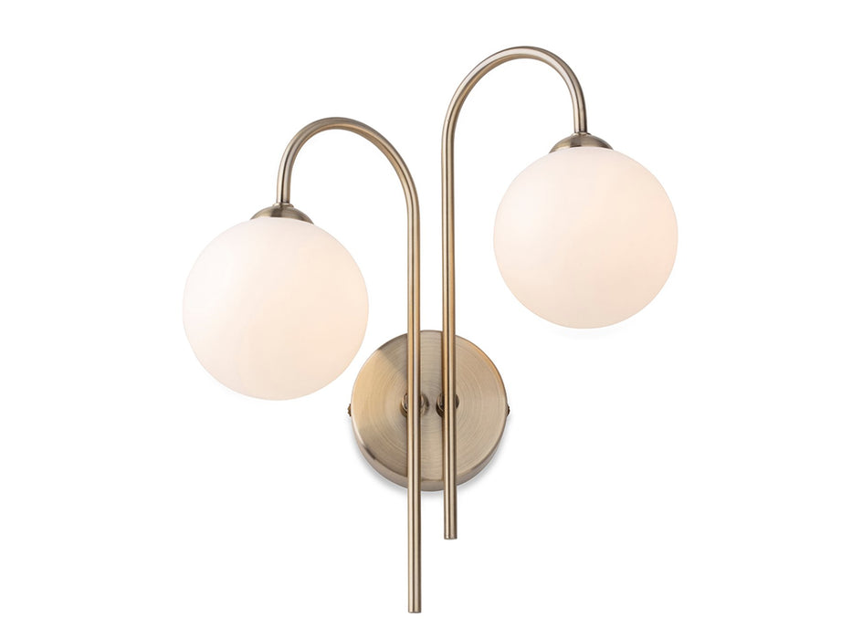 Lyndon 2 Light Wall - Antique Brass with Opal White Glass