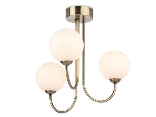 Lyndon 3 Light Flush Ceiling Fitting - Antique Brass with Opal White Glass