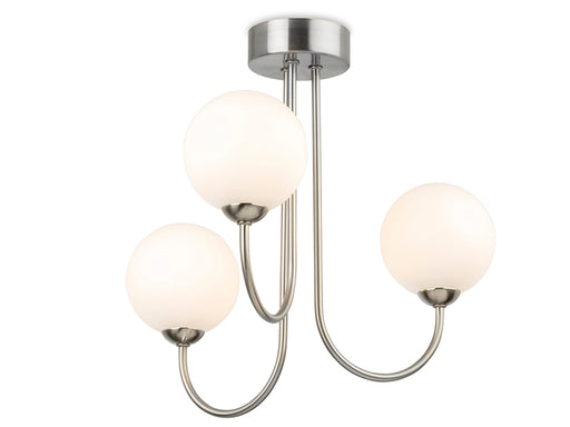 Lyndon 3 Light Flush Ceiling Fitting - Brushed Steel with Opal White Glass