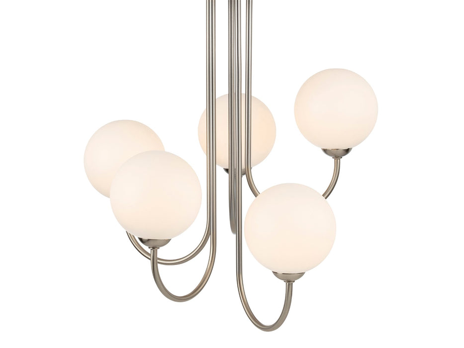 Lyndon 5 Light Flush Ceiling Fitting - Brushed Steel with Opal White Glass