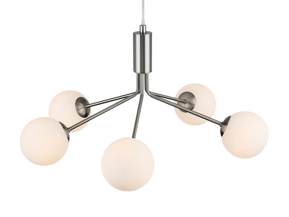 Montana 5 Light Fitting - Brushed Steel with Opal White Glass