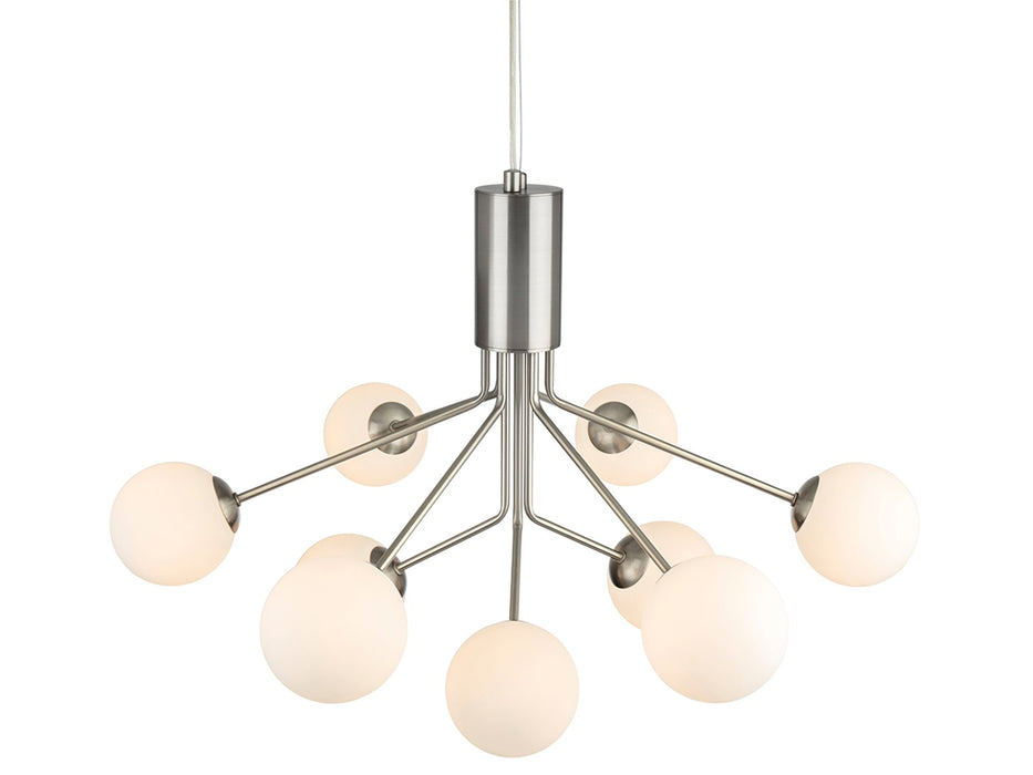 Montana 9 Light Fitting - Brushed Steel with Opal White Glass