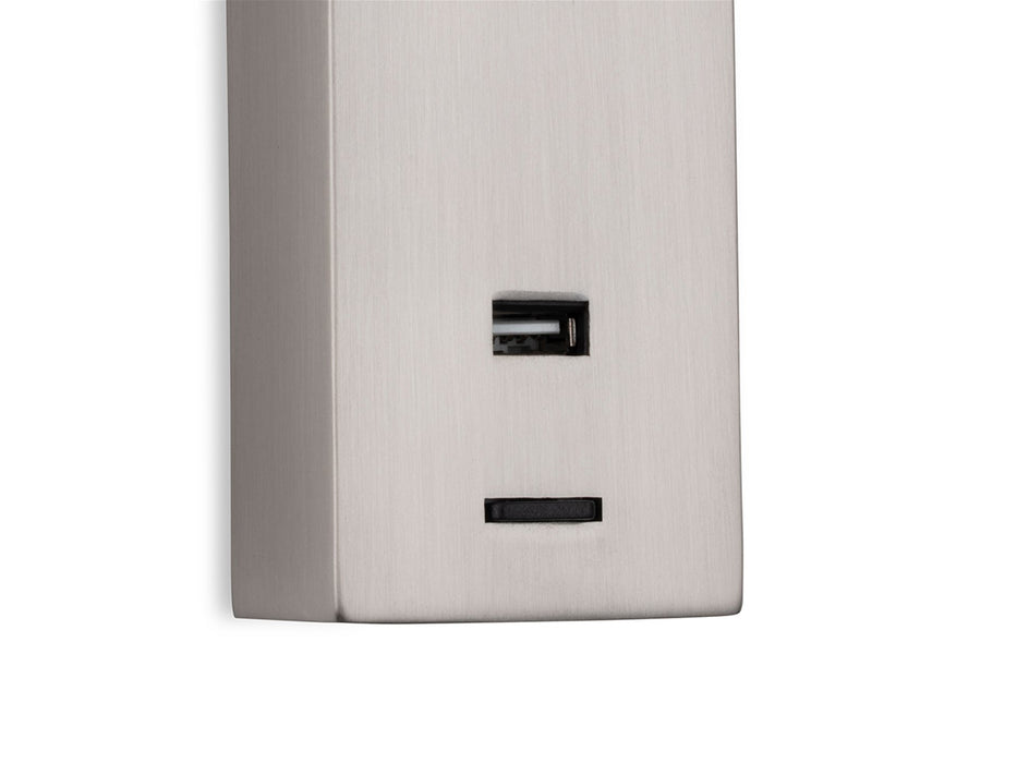 Clifton LED Wall Light with USB Port - Brushed Steel