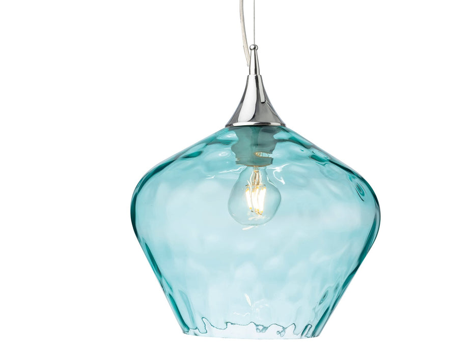 Titan Pendant - Chrome with Aqua Glass