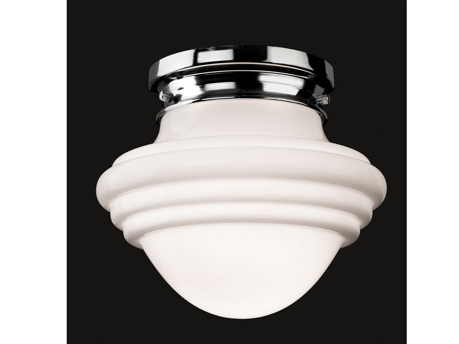 Art Deco Flush Ceiling  Fitting - Chrome with Opal White Glass