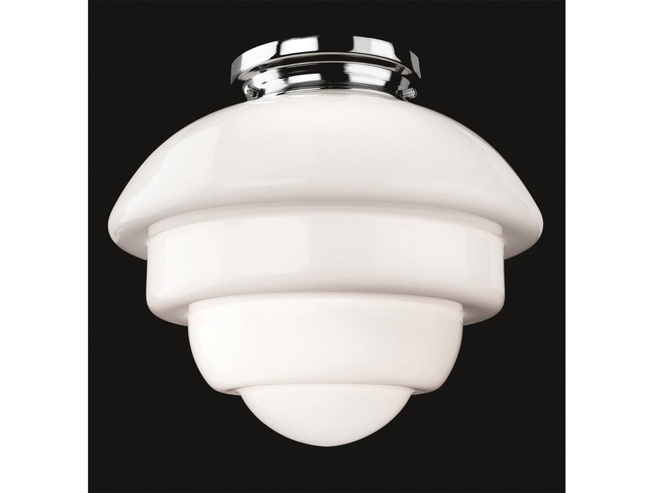 Art Deco Flush Ceiling  Fitting - Chrome with Opal White Glass