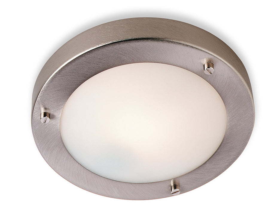 Rondo Wall / Flush Ceiling Fitting - Brushed Steel with Opal Glass