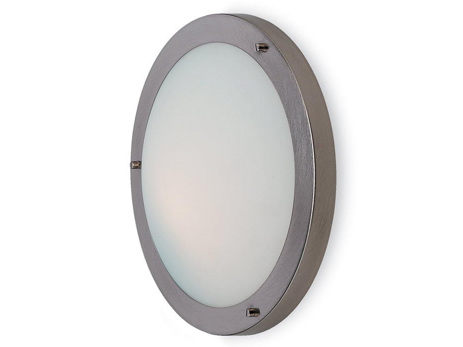 Rondo LED Flush Ceiling Fitting / Wall Light - Brushed Steel with Opal Glass