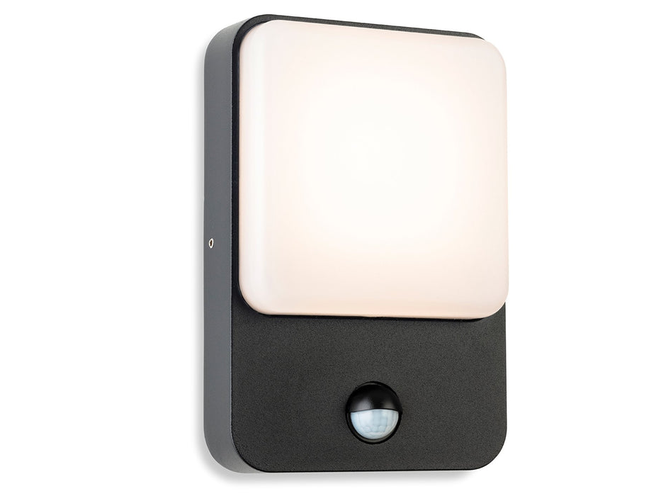 Hero LED Wall Light with PIR - Graphite with White Polycarbonate Diffuser