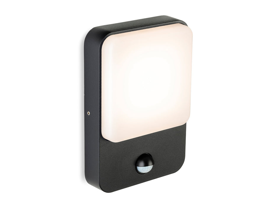 Hero LED Wall Light with PIR - Graphite with White Polycarbonate Diffuser