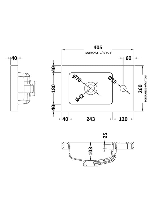 400mm Compact Basin Dimensions